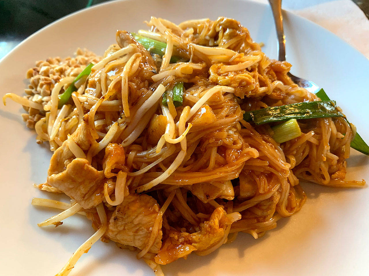 Eat Thai Cuisine’s pad Thai with pork, ground peanuts and bean sprouts. (Evan Thompson / The Herald)