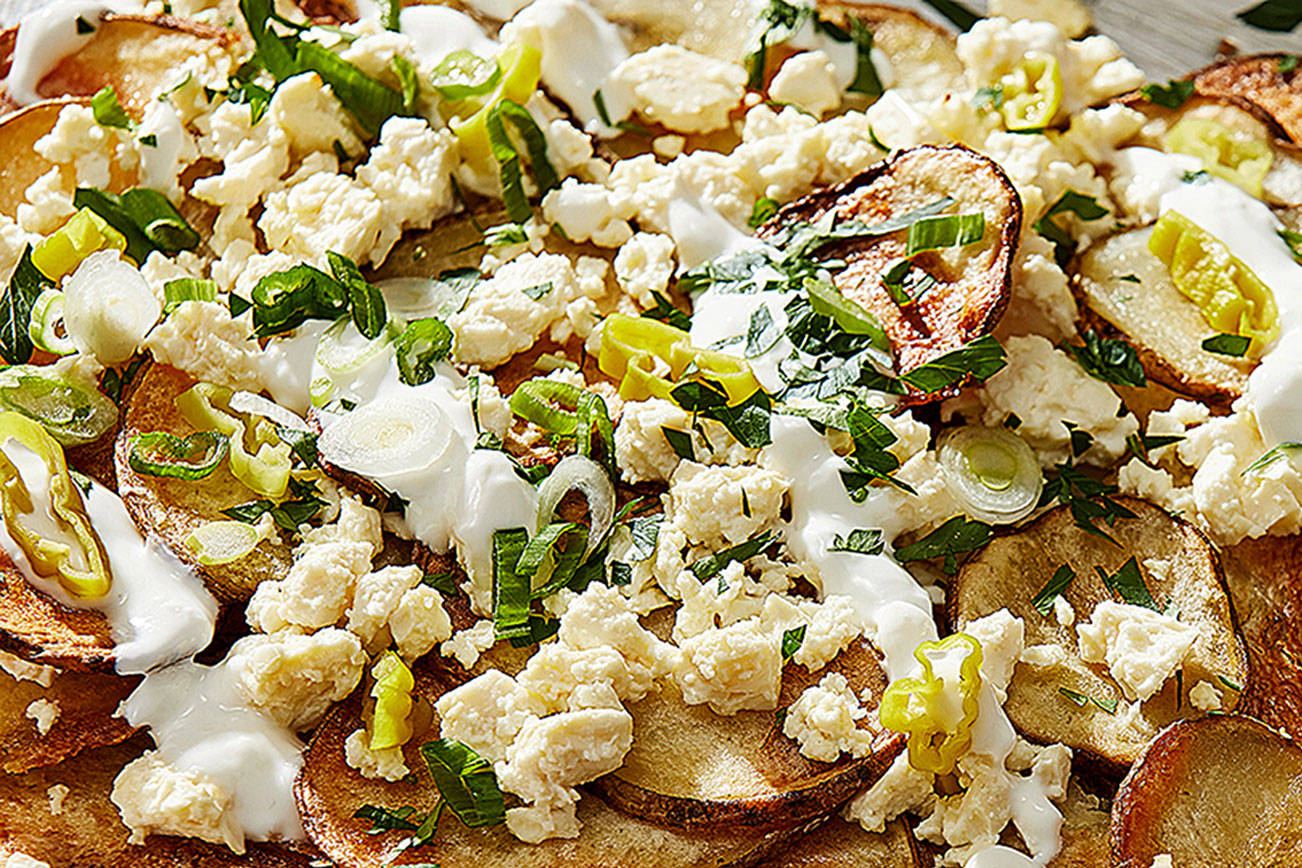 Greek potato nachos the snackable mash-up you’ve been missing