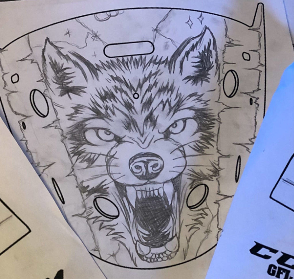An original sketch for Silvertips goalie Dustin Wolf’s mask from Travis Michael, a mask-painter based out of Victoria, British Columbia. (Courtesy of Travis Michael).
