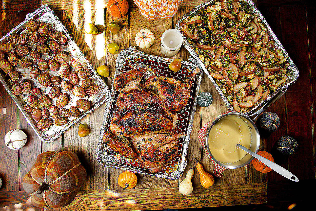With three sheet pans and one saucepan — can’t forget the gravy — you can put out a Thanksgiving meal in just under four hours. (Kirk McKoy / Los Angeles Times)