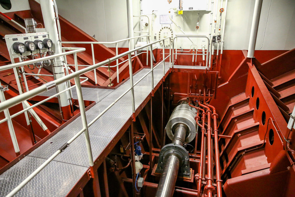 Shaft alley aboard the Puyallup at the Eagle Harbor Maintenance Facility in Bainbridge on October 31, 2019. (Kevin Clark / The Herald)
