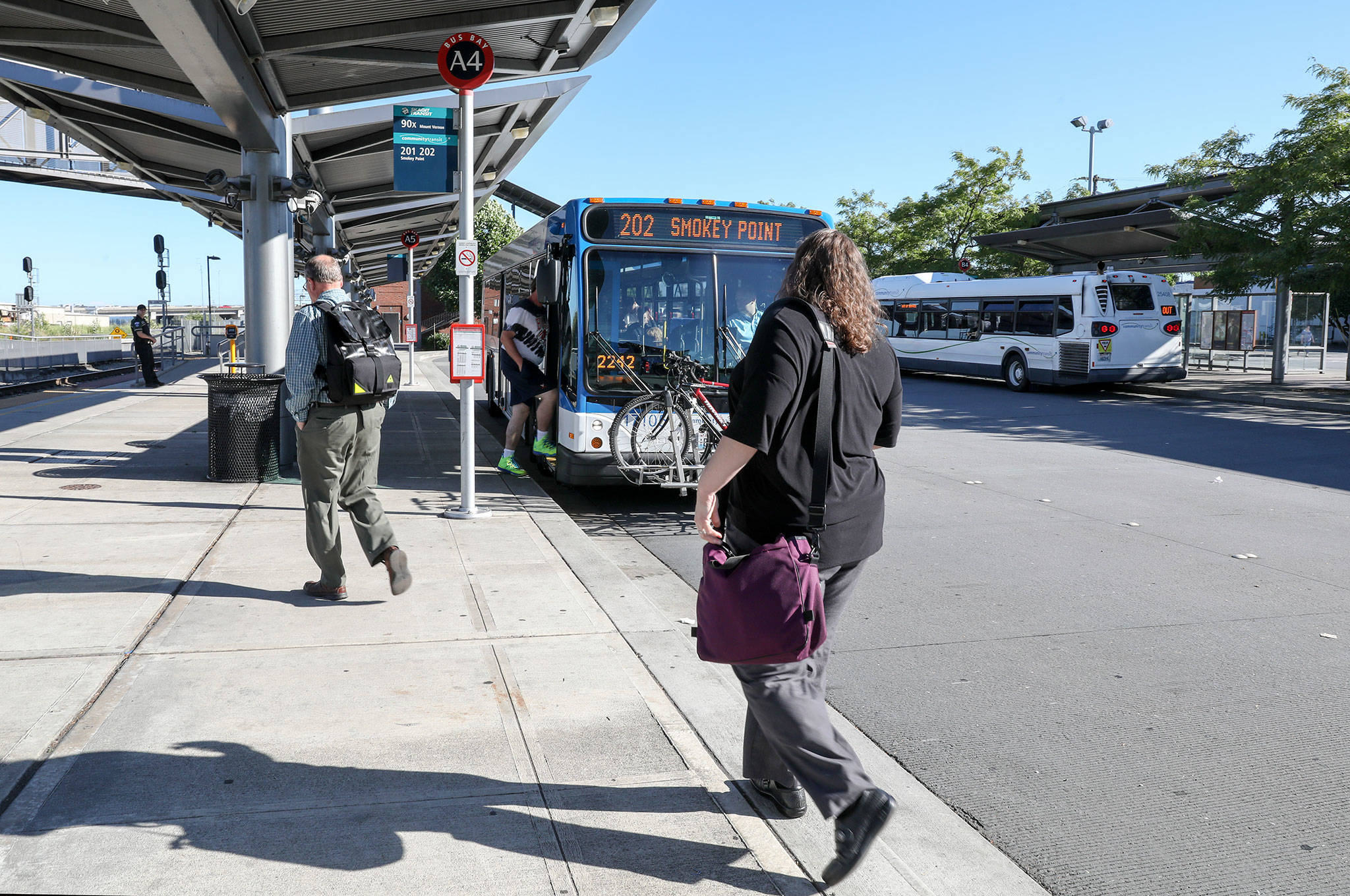 Community Transit and Sound Transit are considering rerouting some buses to the Northgate light rail station when it opens in 2021 rather taking passengers into Seattle. (Lizz Giordano / Herald File)