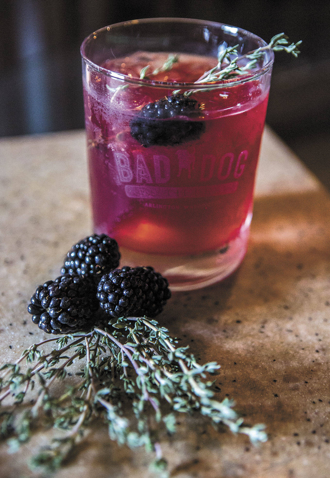 Bad Dog Distillery’s BourbonBucha is made with GloryBucha Berry Mix-a-lot kombucha and Bad Dog Bourbon. (Olivia Vanni / The Herald)