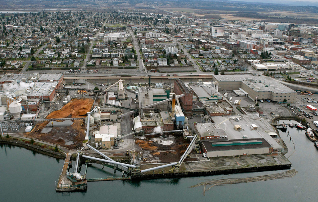 The Kimberly-Clark paper mill on the Everett waterfront in 2012, before it was demolished. (Jennifer Buchanan / Herald file) 
