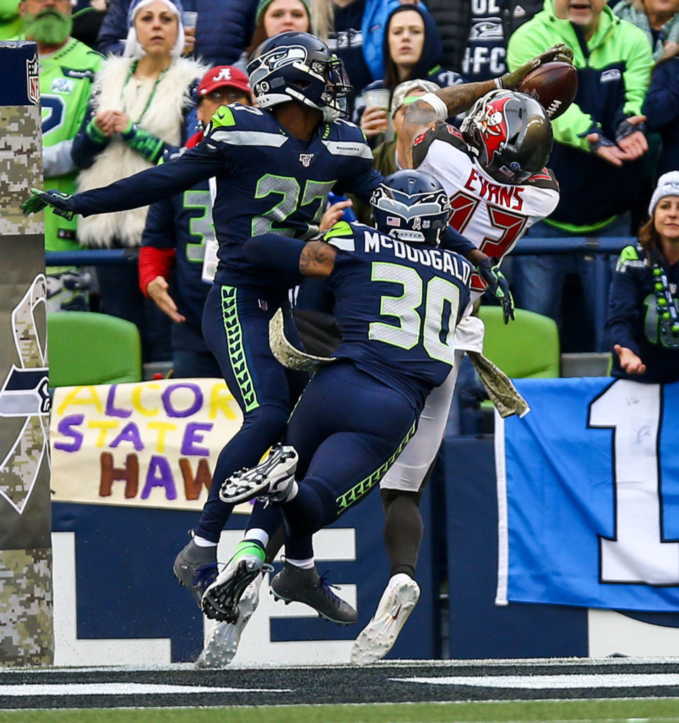 Seahawks beat the Buccaneers 40-34 in overtime Sunday afternoon at CenturyLink Field in Seattle on November 3, 2019. (Kevin Clark / The Herald)
