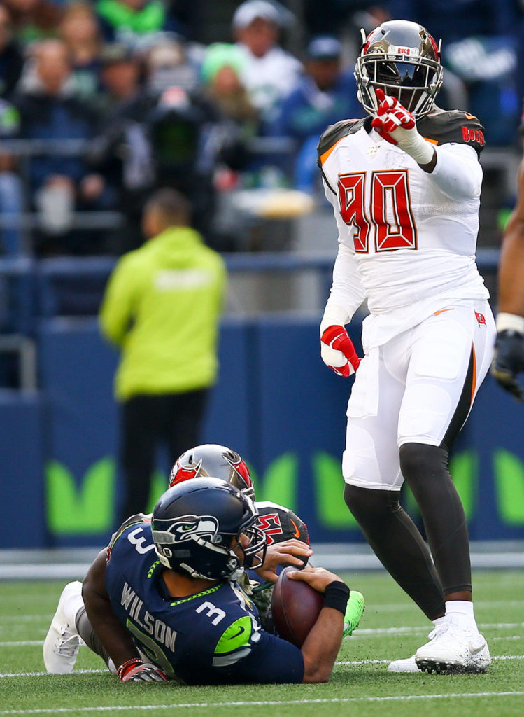 Seahawks beat the Buccaneers 40-34 in overtime Sunday afternoon at CenturyLink Field in Seattle on November 3, 2019. (Kevin Clark / The Herald)
