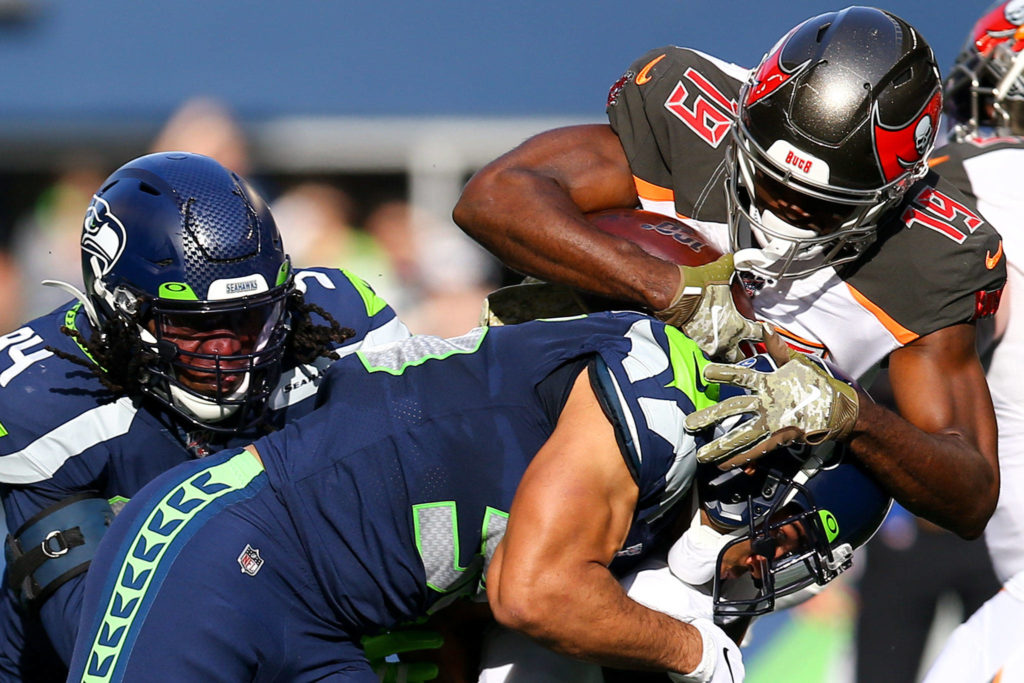 Seahawks beat the Buccaneers 40-34 in overtime Sunday afternoon at CenturyLink Field in Seattle on November 3, 2019. (Kevin Clark / The Herald)
