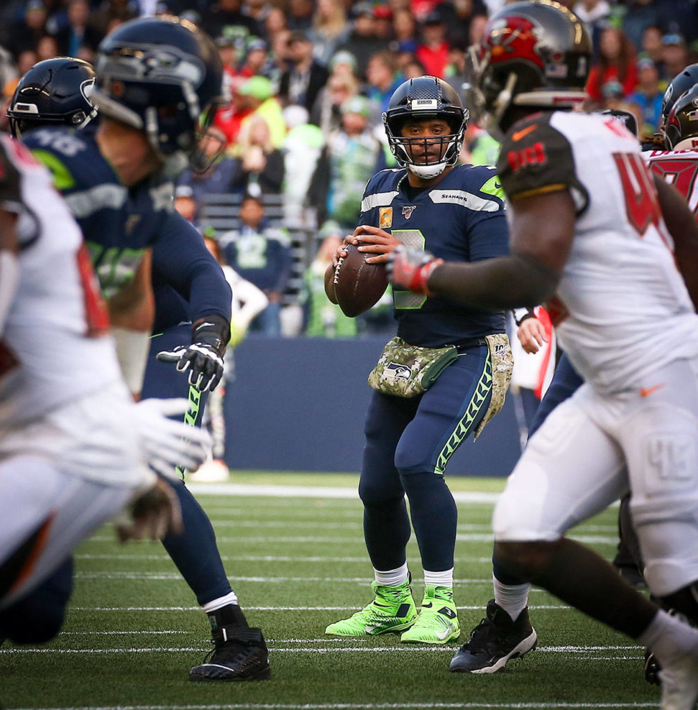 Seahawks beat the Buccaneers 40-34 in overtime Sunday afternoon at CenturyLink Field in Seattle on November 3, 2019. (Kevin Clark / The Herald)
