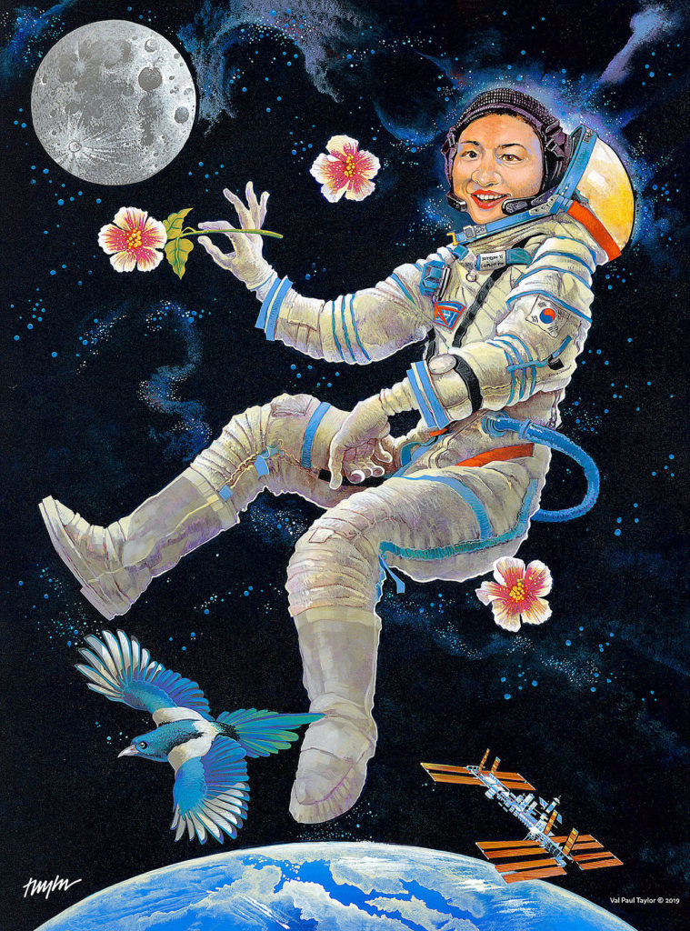 Artist Val Paul Taylor, owner of the Guilded Gallery in Stanwood, painted this portrait of South Korean astronaut Yi So-yeon in honor of her visit to Stanwood.
