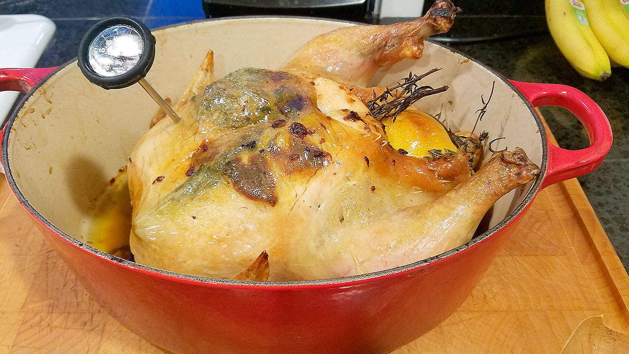 Teaching a teenager how to roast a chicken involves important lessons about food safety and how to avoid the home chef’s worst fear — salmonella. (Jennifer Bardsley)