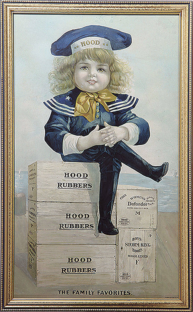 Some advertising collectibles are bargains. This picture was the top of an 1898 calendar probably given to customers who bought the Hood company rubber boots. The framed picture cost only $74, plus a 10% buyer’s premium. (Cowles Syndicate Inc.)