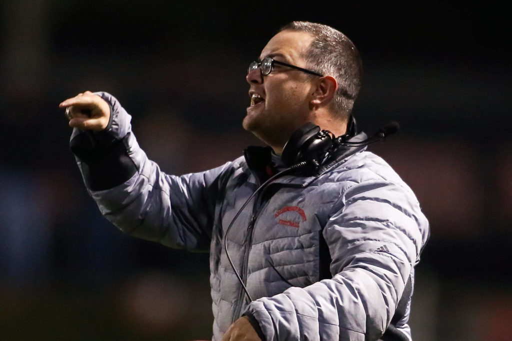 Archbishop Murphy advances over Sedro-Woolley, 23-6, Friday night at Archbishop Murphy High School in Everett on November 8, 2019. (Kevin Clark / The Herald)

