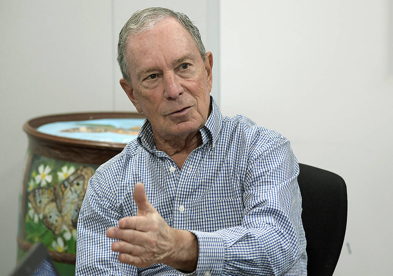 In this Feb. 8 photo, former New York City Mayor Michael Bloomberg answers a question during an interview with The Associated Press in Orlando, Florida. Bloomberg is opening the door to a 2020 presidential campaign. (AP Photo/Phelan M. Ebenhack, File)