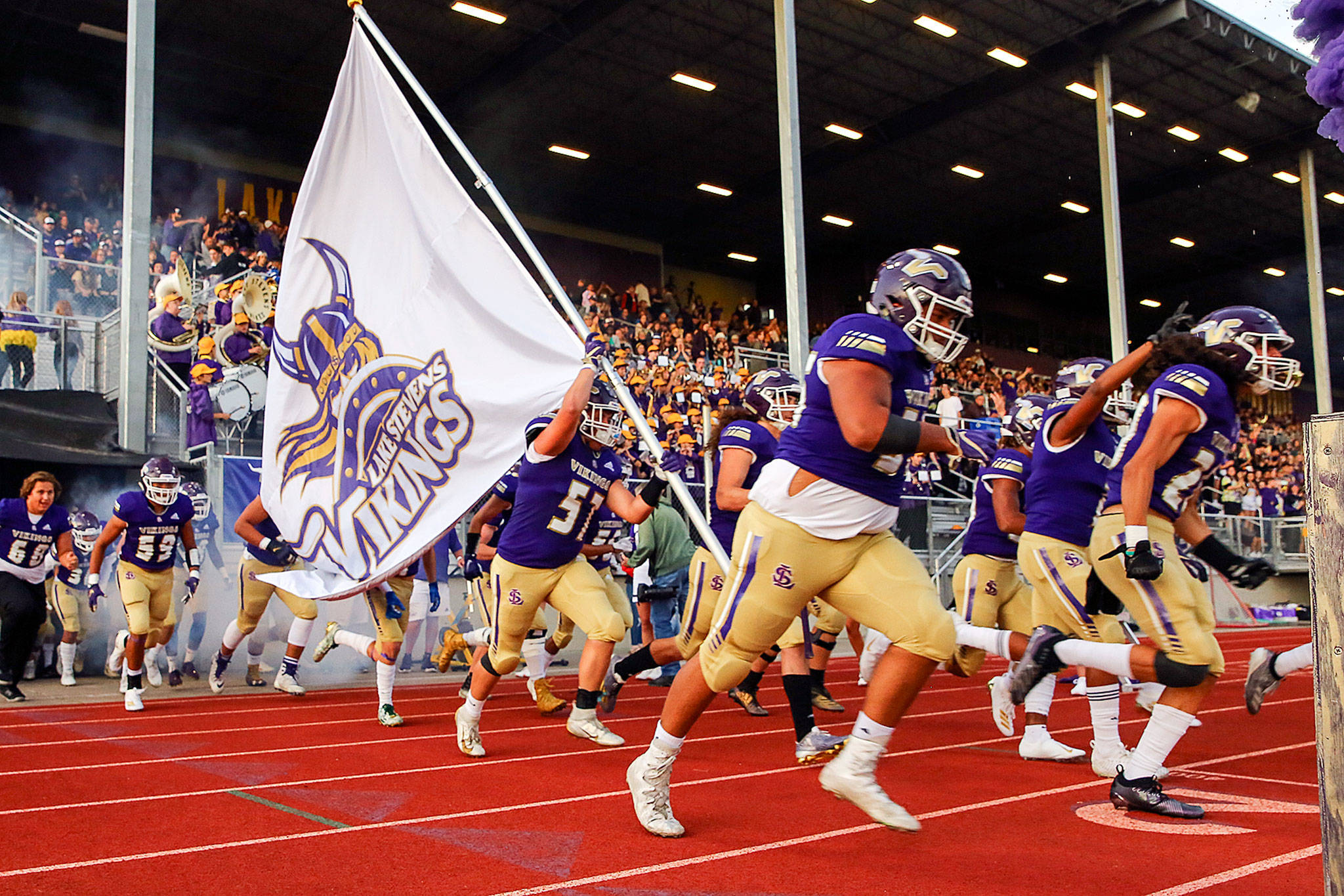 Lake Stevens is one of four local state-bound high school football teams. The Vikings will host Union this week in a first-round state-playoff rematch of last year’s Class 4A state title game. (Kevin Clark / The Herald)