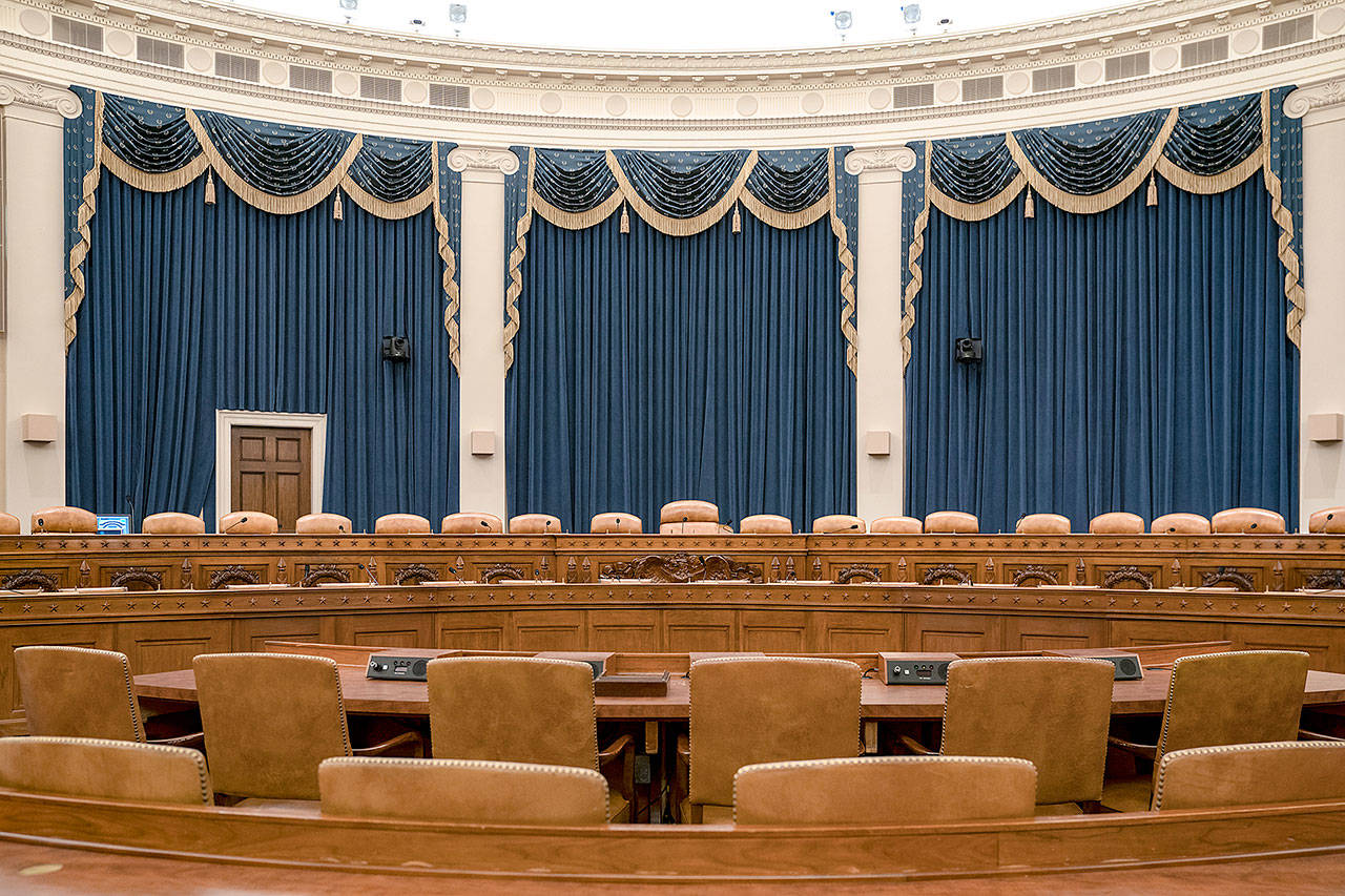 The House Ways and Means Committee hearing room, the largest in the House, on Capitol Hill in Washington. (AP Photo/J. Scott Applewhite)