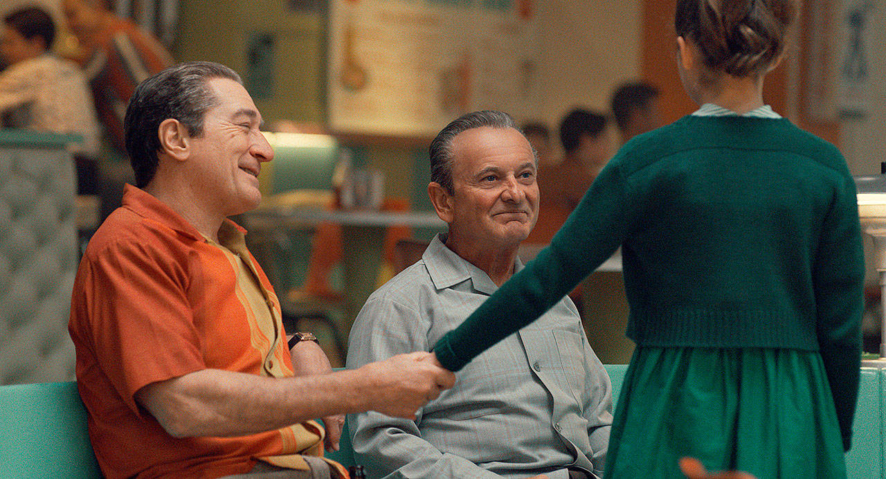Robert De Niro (left) plays real-life mobster Frank Sheeran, while Joe Pesci is his Mafia boss employer, in Martin Scorsese’s “The Irishman.” (Netflix)