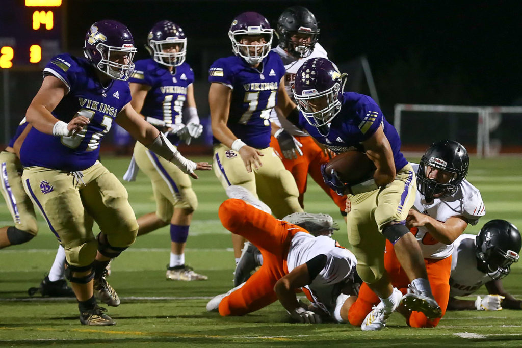 Lake Stevens has outscored opponents by 49.5 points per contest heading into this first-round rematch of last year’s state title game. (Kevin Clark / The Herald)
