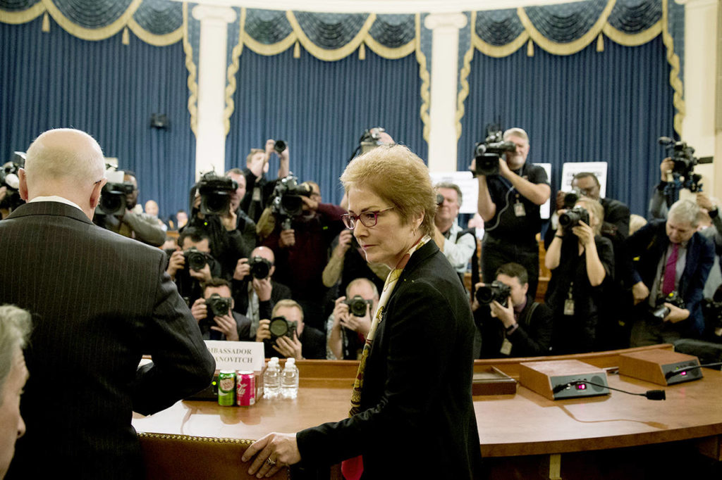 Former Ambassador to Ukraine Marie Yovanovitch arrives to testify before the House Intelligence Committee on Capitol Hill in Washington on Friday. (AP Photo/Alex Brandon)
