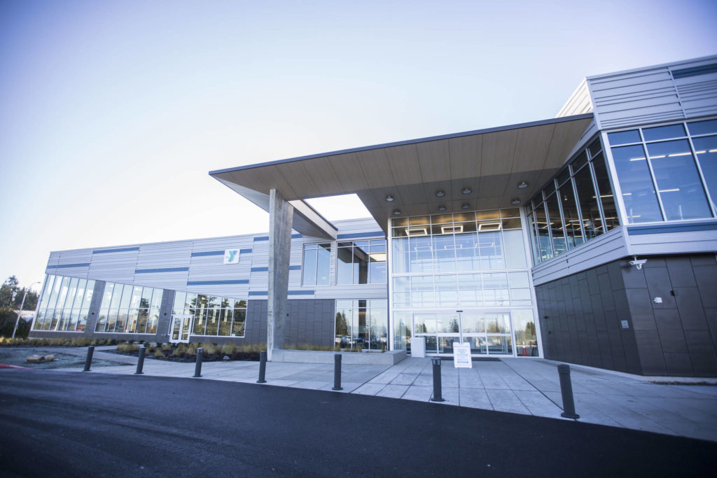 The main entrance of the new Everett YMCA (Olivia Vanni / The Herald)
