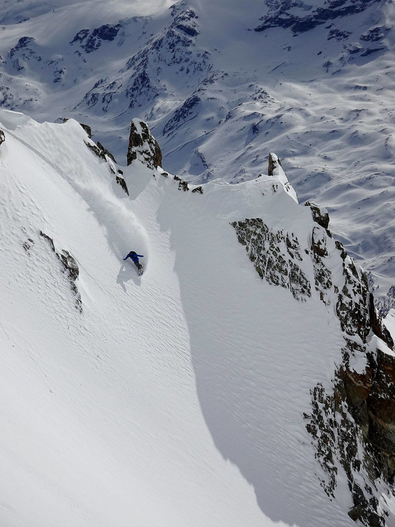Morgan Hebert, of Enumclaw, schusses in rugged Alpine Switzerland. (Warren Miller Productions)
