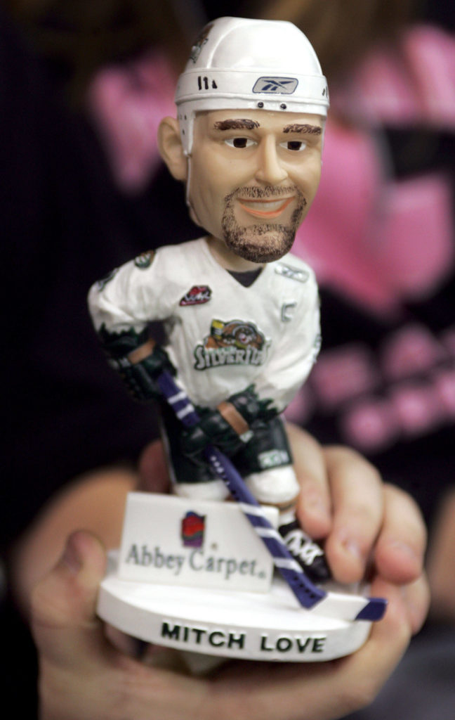 The Everett Silvertips gave away Mitch Love bobbleheads during a game in 2006. (Michael V. Martina / Herald file)
