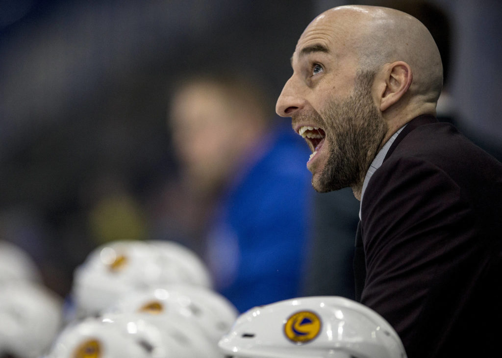 Saskatoon Blades head coach Mitch Love looks on as his team takes on the Moose Jaw Warriors during first period WHL playoff action at SaskTel Centre in Saskatoon on March 22, 2019. (Saskatoon StarPhoenix/Liam Richards)
