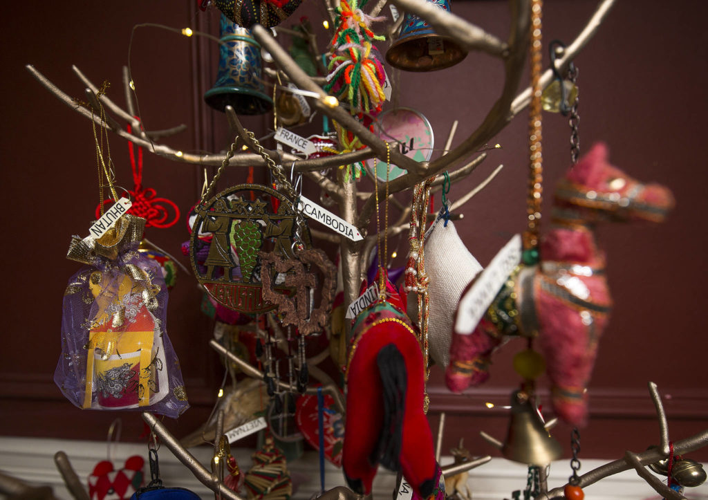 A tree at Bill and JJ Leese’s home is decorated with ornaments from the many countries that they have visited. (Andy Bronson / The Herald)
