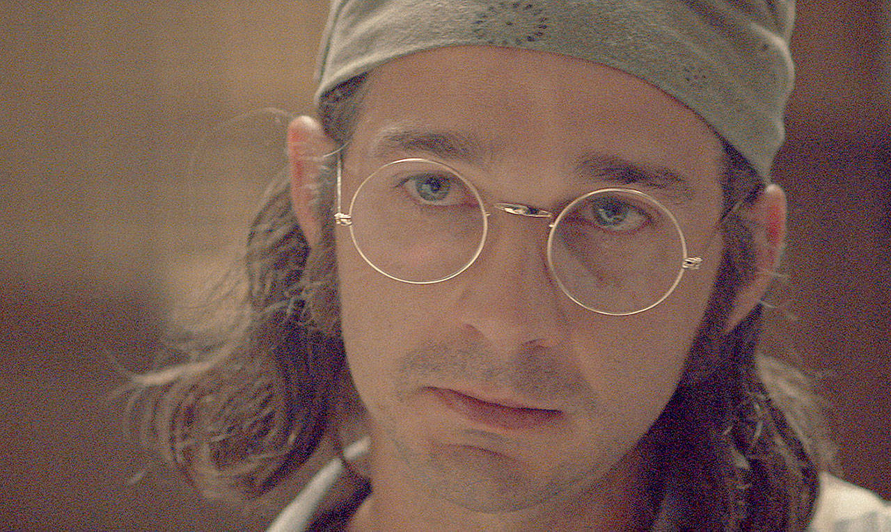 Shia LaBeouf wrote and stars, as a child actor’s overbearing showbiz failure of a father, in “Honey Boy.” (Amazon Studios)