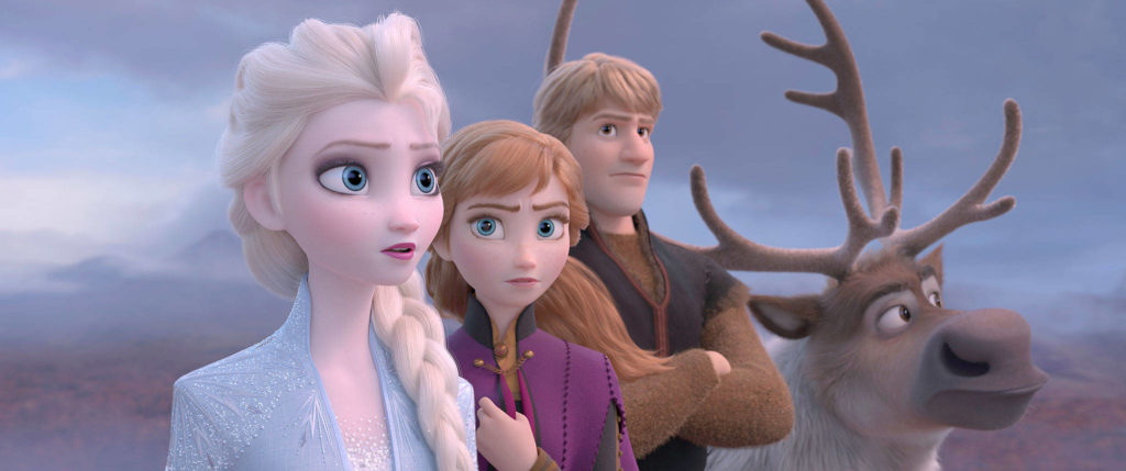 “Frozen II” reunites (from left) Elsa, Anna, Kristoff and Sven. (Disney)
