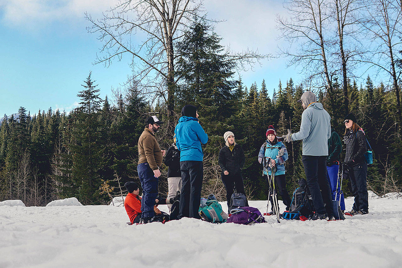 A group of adults who work with youth learn the skills they need to take kids on an outing through WTA’s Outdoor Leadership Training program. (Britt Lê)