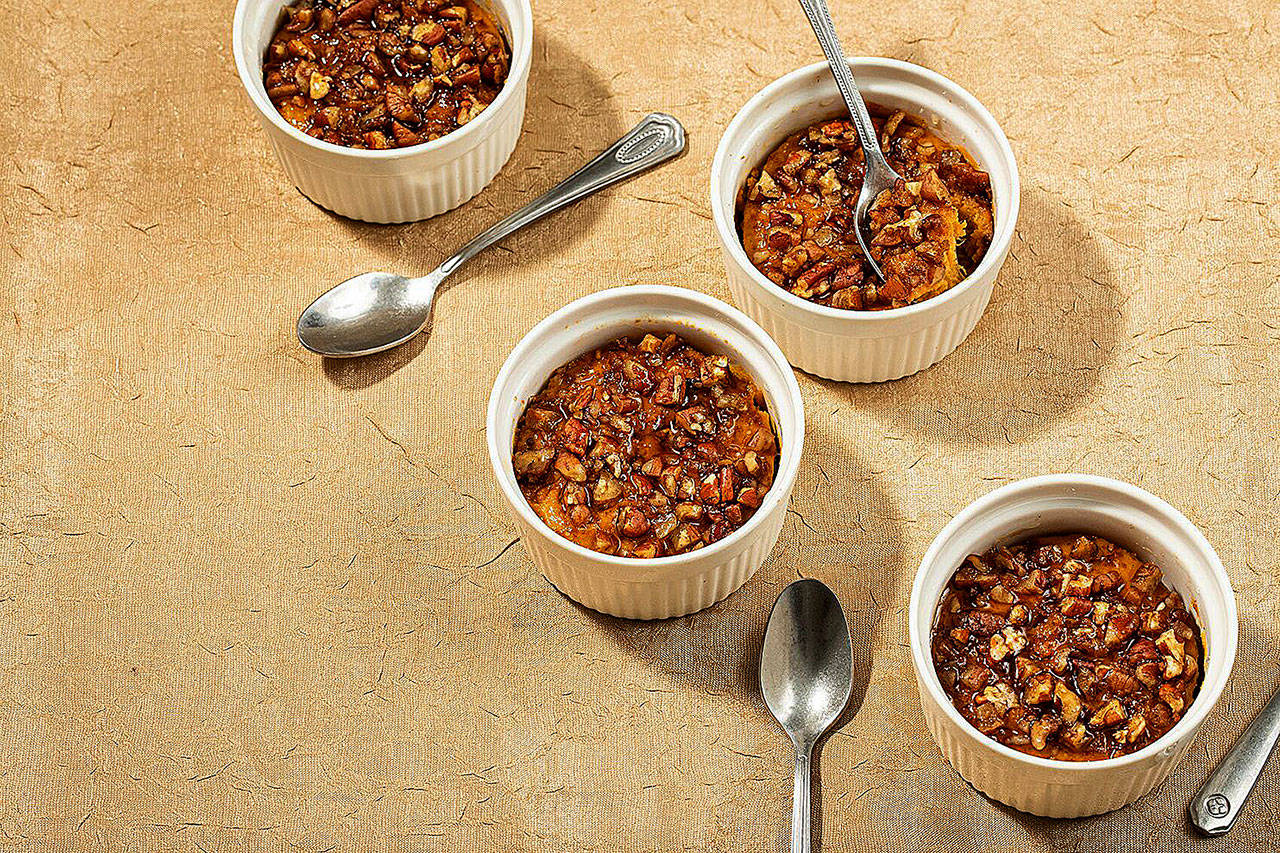 These dessert cups bring together the essence of both sweet potato and pecan pies in pudding cup form. (Justin Tsucalas for the Washington Post)