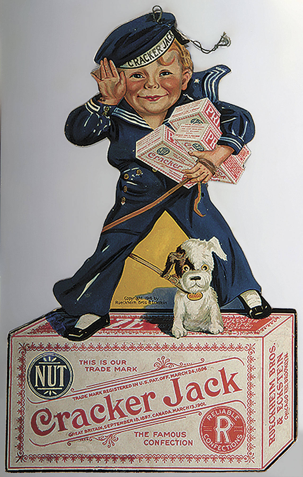 It took $615 to buy this early Cracker Jack store sign. The sailor boy and dog are still on every box but with newer clothes and different features. (Cowles Syndicate Inc.)