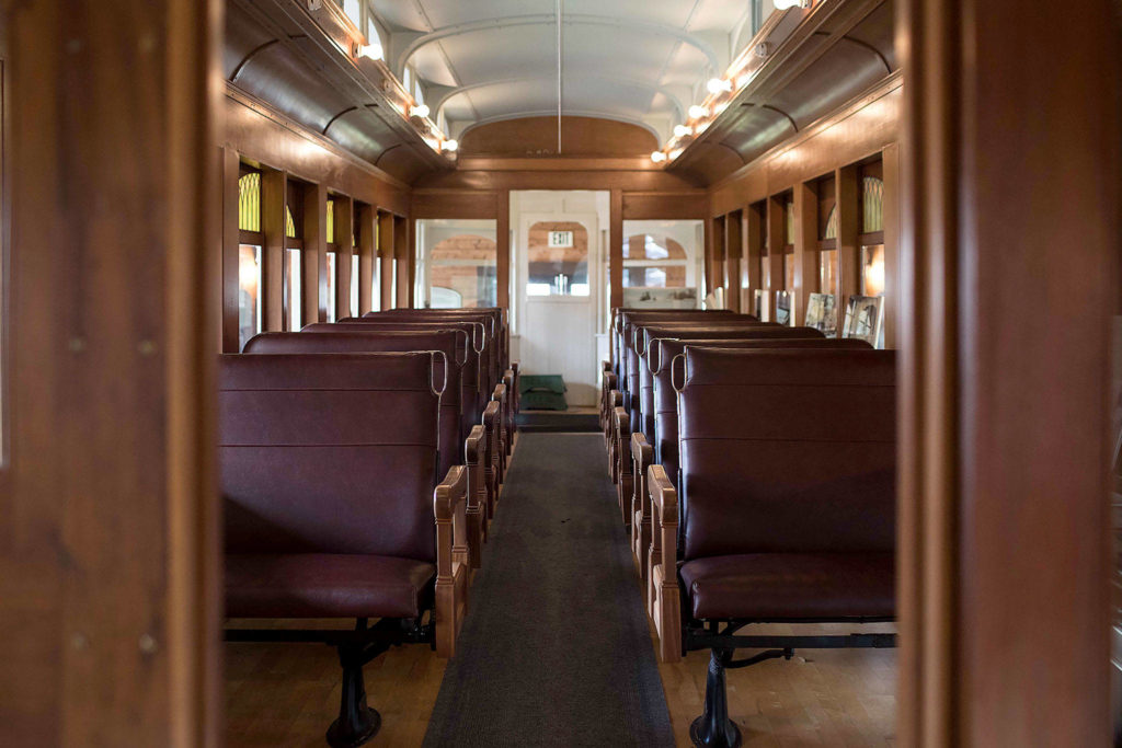 The ornate cars had inlaid mahogany interiors, colored glass windows and leather seats. (Lizz Giordano / The Herald)
