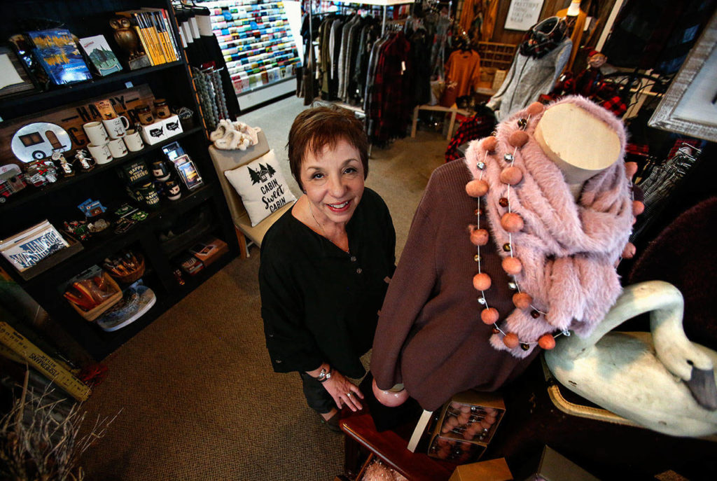 Hilton Pharmacy & Gifts owner Mary Kirkland and the store’s buyer, Linda St. Onge, travel twice a year to trade shows in Las Vegas to purchase the gifts they sell. The store turns 100 this month. (Dan Bates / The Herald)
