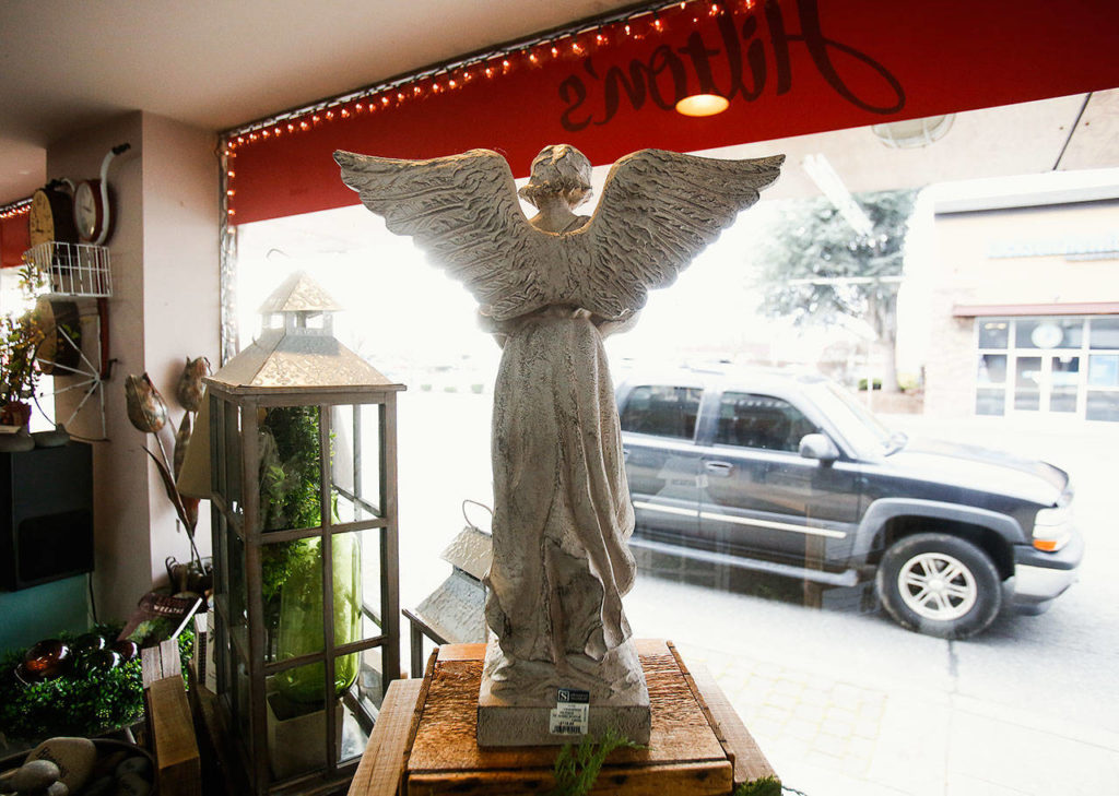 Hilton’s Pharmacy & Gifts offers an impressive selection of seasonal gifts and a visual feast for window shoppers on the corner of State Avenue and Third Street in Marysville. The store turns 100 this month. (Dan Bates / The Herald)
