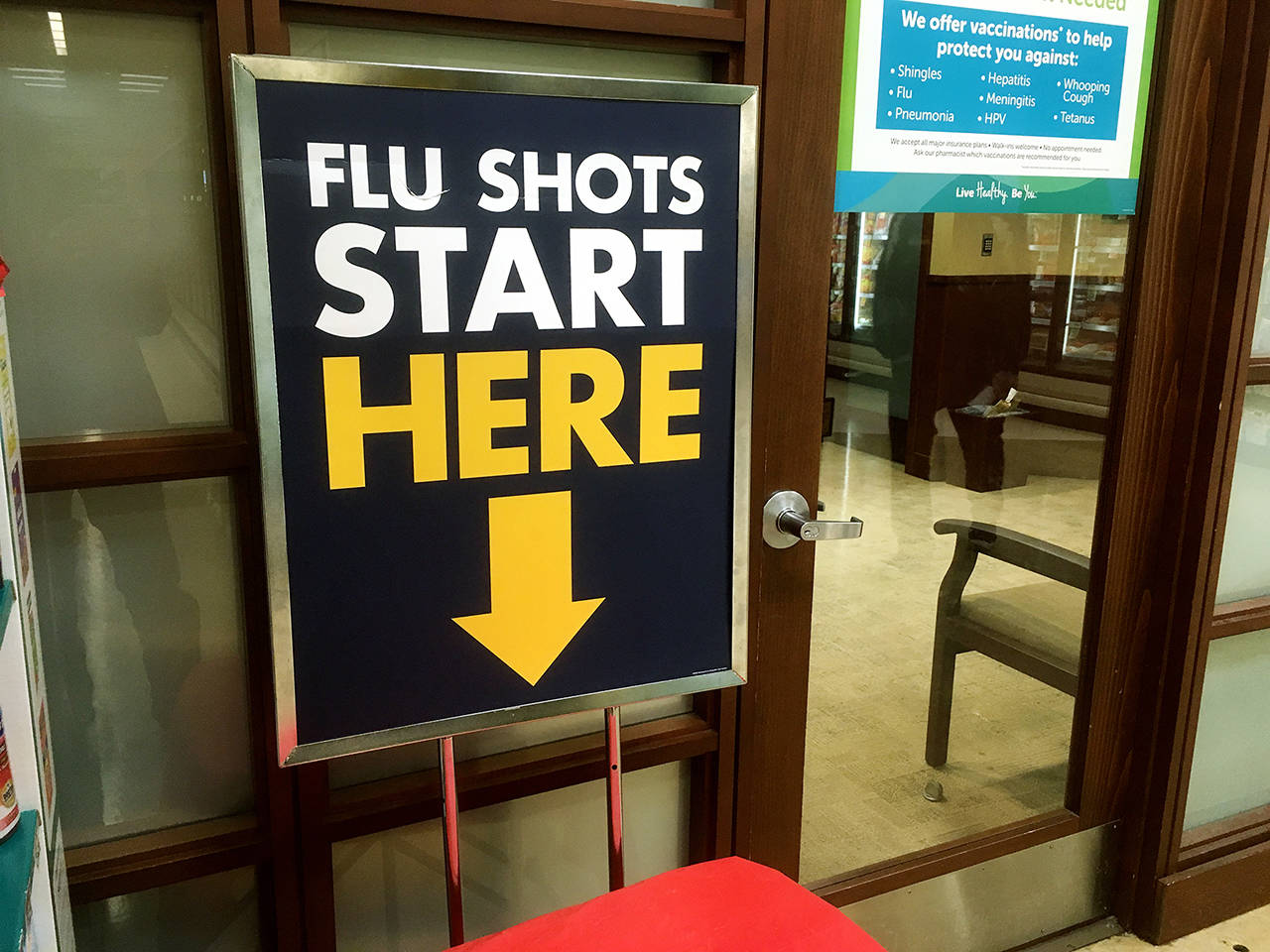 Flu shots were being offered at Safeway in Everett on Oct. 10. (Sue Misao / Herald file)