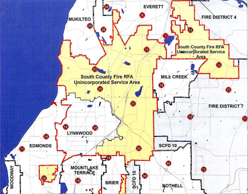 The Boundaries for the “No Firework” Area petition of South County Fire’s unincorporated service area are shown in yellow on this map. (South County Fire Board of Fire Commissioners)
