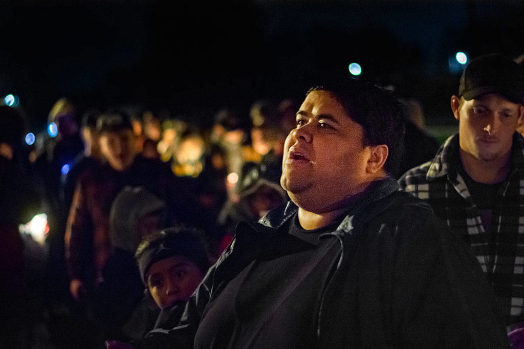 Phillip Sifuentes urges young people at the vigil for Tristen Pisani to ask for help when they need it. (Jesse Major / Peninsula Daily News)
