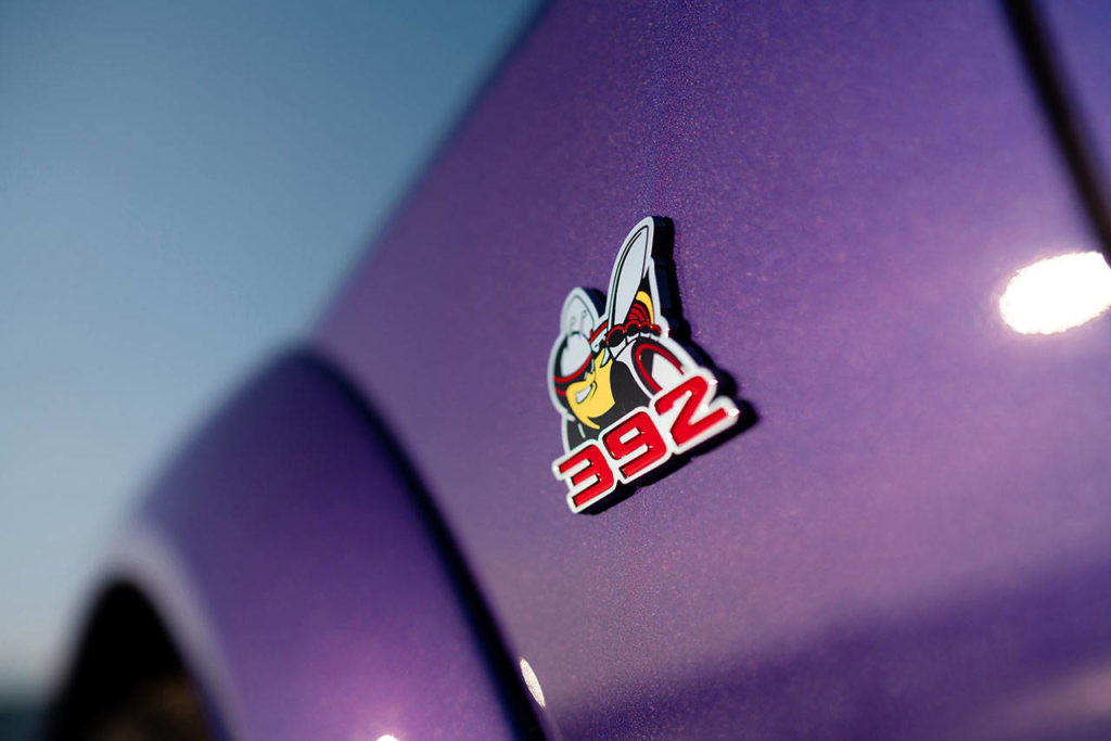 Exterior badging on the 2019 Dodge Challenger R/T Scat Pack includes new Scat Pack bee badges that face forward on both fenders. (Manufacturer photo)
