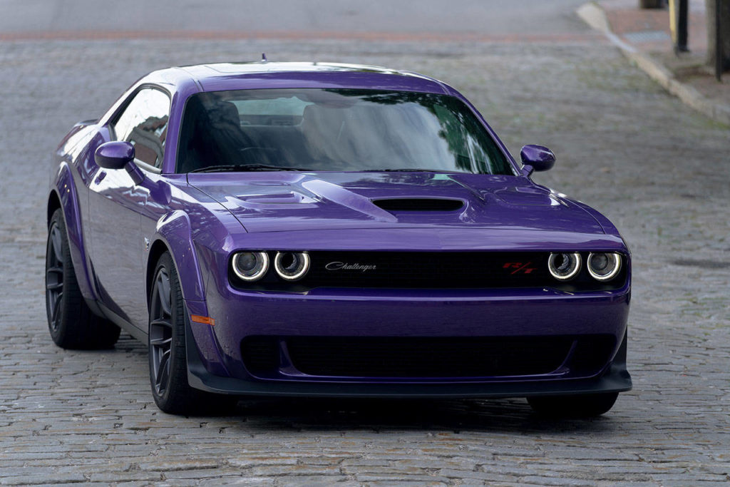 The 2019 Dodge Challenger R/T Scat Pack Widebody has the same fender flares as the SRT Hellcat Widebody. They add 3.5 inches to the car’s overall width. (Manufacturer photo)
