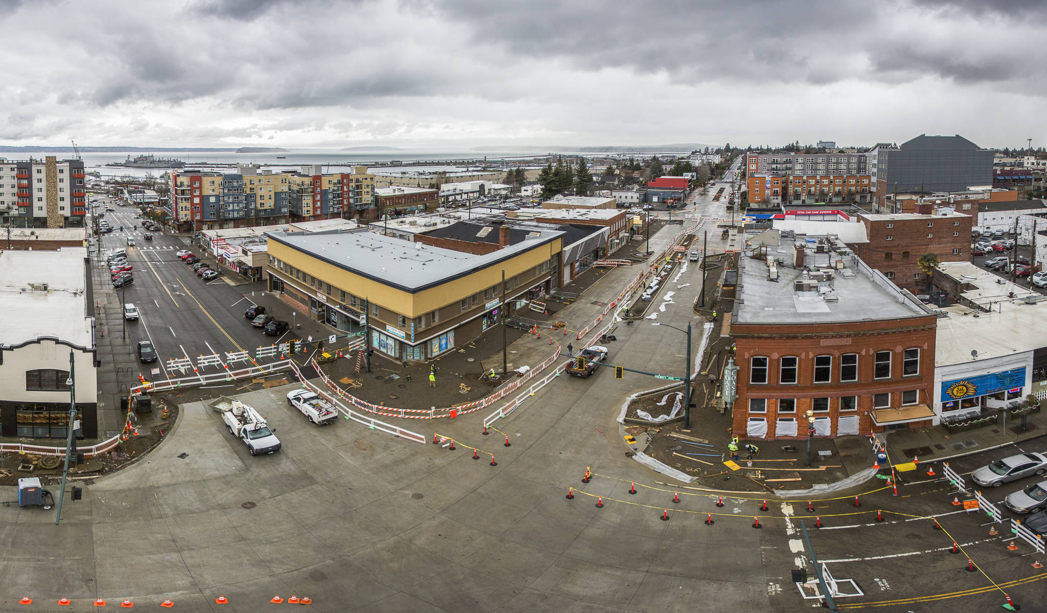 A panoramic (set of stitched images) view of the Rucker Renewal Project construction along the intersection of Hewitt and Rucker avenues. (Olivia Vanni / The Herald)