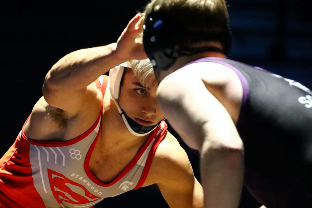 Lake Stevens defeated Stanwood won 49-24 Thursday evening at Lake Stevens High School on December 12, 2019. (Kevin Clark / The Herald)
