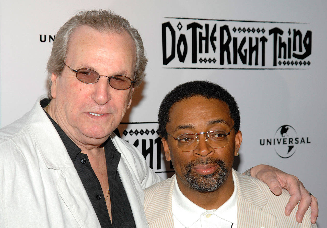 Director Spike Lee (right) and actor Danny Aiello attend a special 20th anniversary screening of “Do the Right Thing,” in New York, in 2009. Aiello, the blue-collar character actor whose long career playing tough guys, has died. He was 86. (AP Photo/Peter Kramer, File)