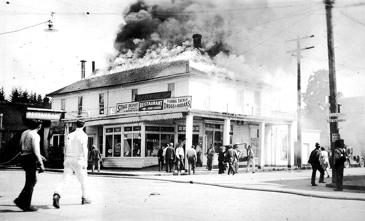 A 1933 fire at the Cascade Hotel in Granite Falls severely damaged the building, which opened in 1893. (Granite Falls Historical Society)