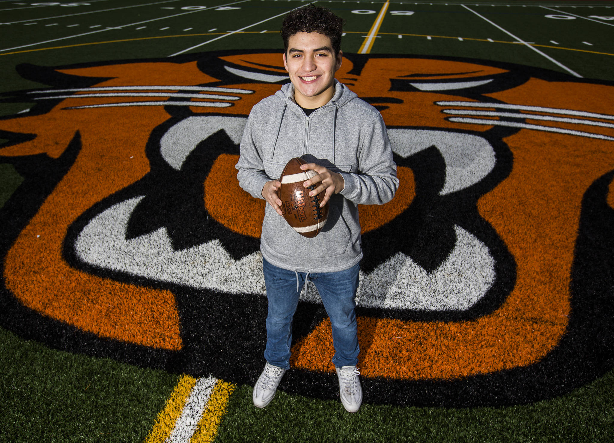 Monroe High senior Gio Fregoso wants to use his football experience for the greater good. “I want to set better examples. I try to help out whenever I can. I really want to help out the younger kids. We should be the ones setting that example so I try to do that.” (Olivia Vanni / The Herald).