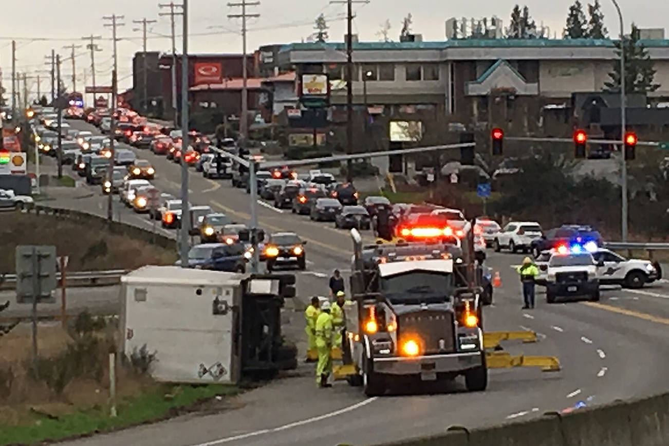 Overturned semi in Everett snarled traffic for hours Friday