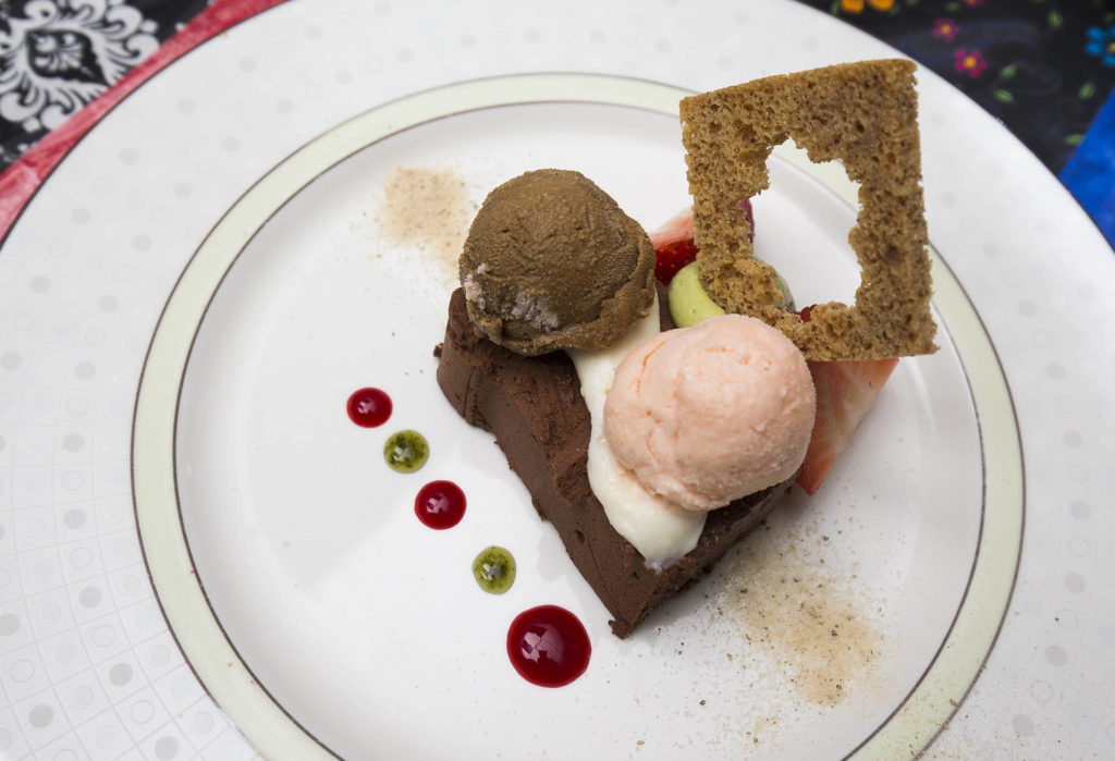 A dessert made by Chef Takayuki Masumoto at the Grouchy Chef, a French restaurant in Mukilteo. A four-course meal starts at $14 for braised chicken. (Andy Bronson / The Herald)

