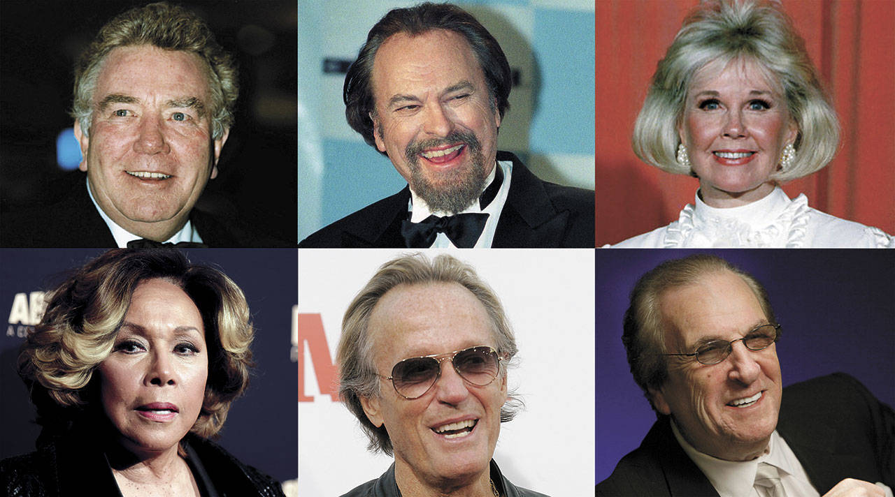 Film figures we lost in 2019 include, clockwise from top left, Albert Finney, Rip Torn, Doris Day, Diahann Carroll, Peter Fonda and Danny Aiello. (Associated Press photos)