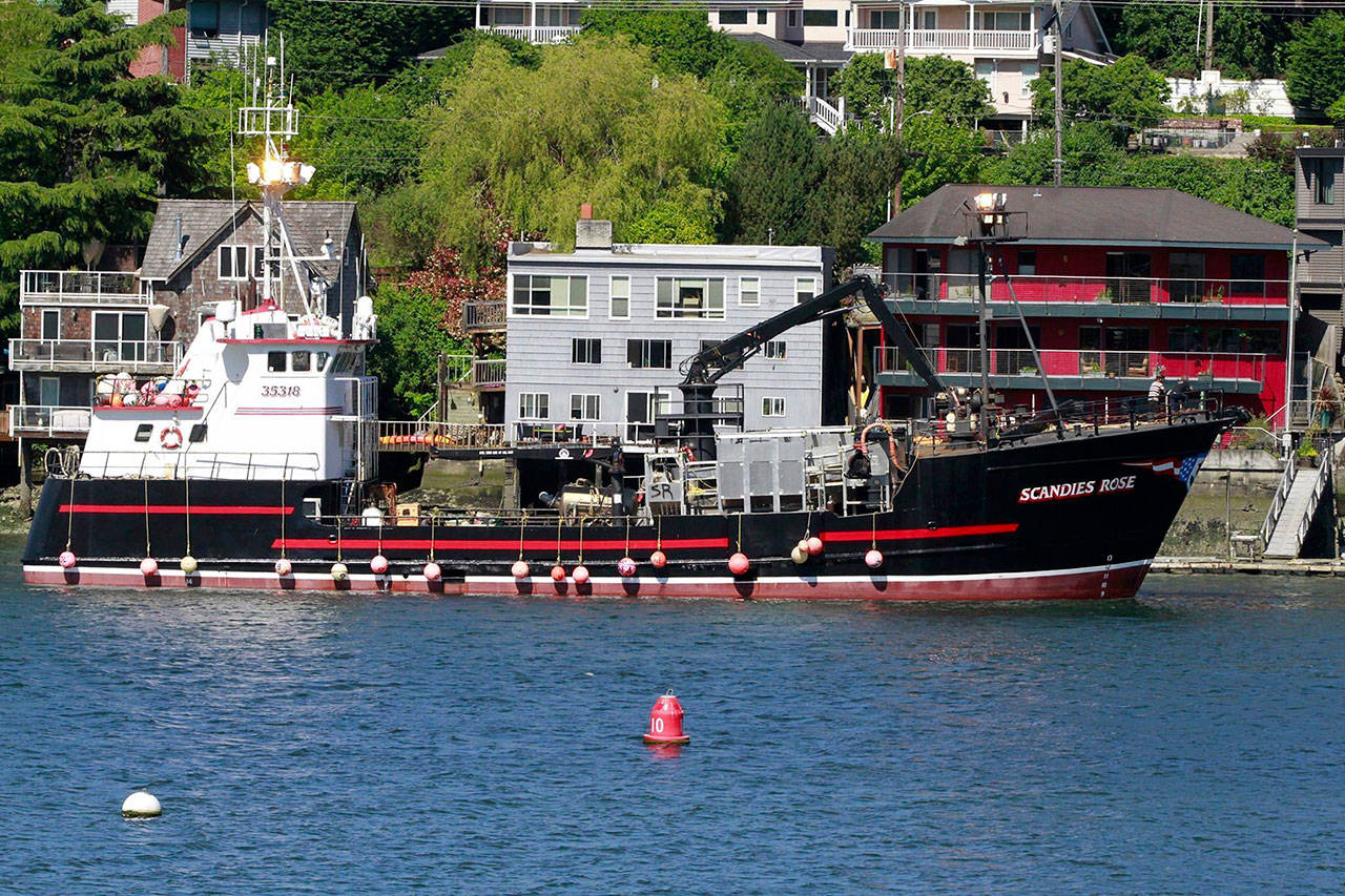 This undated photo shows the Scandies Rose vessel in Seattle. (Mike Fancher/The Seattle Times via AP)