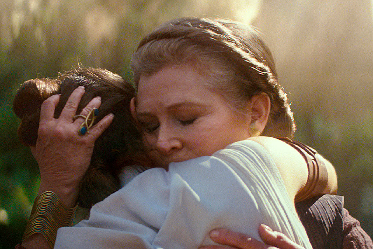 Gen. Leia Organa (Carrie Fisher) and Rey (Daisy Ridley) in “Star Wars: The Rise of Skywalker.” (Disney / Lucasfilm Ltd.)